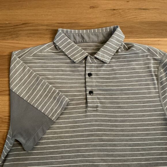 Lululemon Polo Shirt Mens Size M  Gray Striped Button Down Collar Curved Hem - Picture 9 of 10